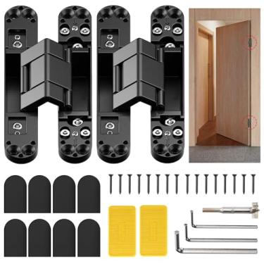 Imagem de Hanwosi Dobradiças ocultas para porta invisível, dobradiça silenciosa, dobradiça ajustável de 3 vias, dobradiça invisível, dobradiça oculta de 180 graus (preta, 15 cm)
