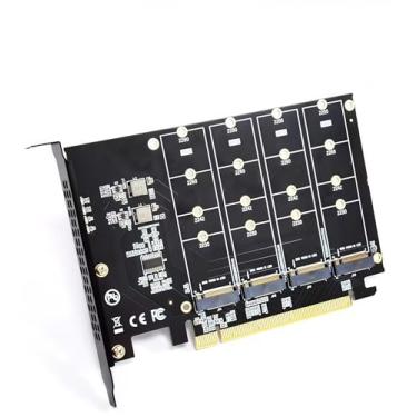 Imagem de Rongdeson LM417 Quad NVMe SSD para PCIe 4.0/3.0 X16 placa adaptadora, suporta 4 unidades M.2 NVMe, RAID, inicialização, placa principal necessária com bifurcação/divisão PCIe integrada