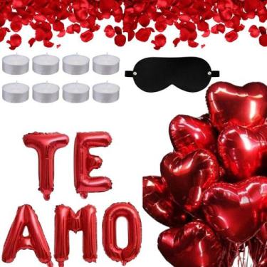 Imagem de KiT Casal 11 balões coração 20 velas 500 pétalas Venda TEAMO - Enaltec