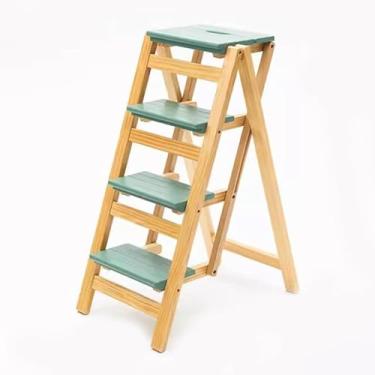 Imagem de Cadeira de escada dobrável de madeira – Prateleira versátil de bambu para armazenamento e decoração – Suporte ideal para plantas de biblioteca – Design dobrável e econômico de espaço, verde - 4