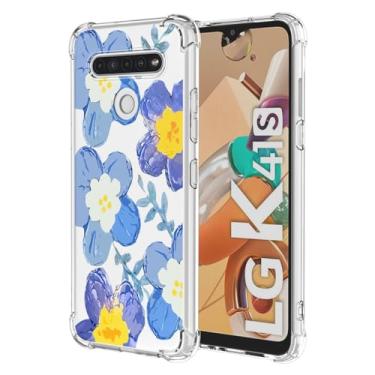 Imagem de RRXSYXL Capa para LG K41S, capa para LG K51S com estampa floral transparente, capa macia à prova de choque para LG K41S, LG K51S, azul floral