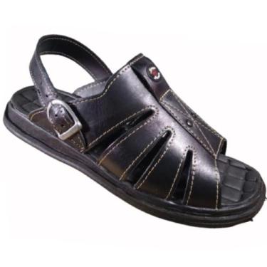 Imagem de Sandália Couro Legítimo  Chinelo Franciscano Masculino Ortopédico Pret