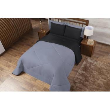 Imagem de Kit Edredom Casal Padrão Dupla Face Ternura 06 Peças - Cinza com Preto