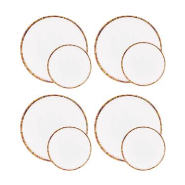 Imagem de Jogo De Pratos Raso E Sobremesa De Melamina Bambu 22cm 27cm - 12 Peças