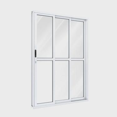 Imagem de Porta de Correr Lateral Alumínio Branco 3 Folhas Riobras Alumínio Ullian Esquadrias Metálicas