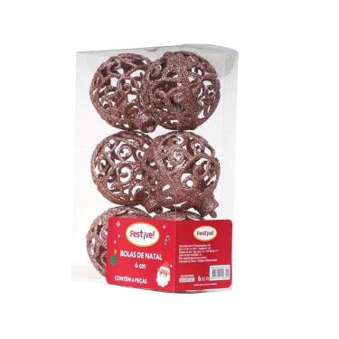 Imagem de Conjunto com 6 Bolas de 6cm Rose Gold para Árvore de Natal - Festive