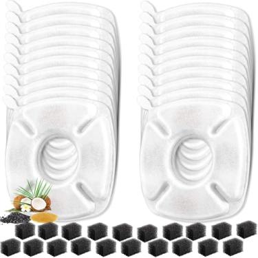 Imagem de 40 filtros de substituição para fonte de água para gatos, pacote com 20 filtros 20 pré-esponjas adequadas para bebedouros automáticos de 1,899 g, 2,693 g, 3,827 g