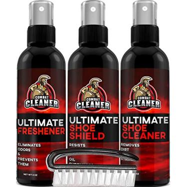 Imagem de Kit de limpador de sapatos Combat | Limpador de sapatos + Spray desodorizador de sapatos + Escudo de sapatos + Pincel | Usado para tênis, tênis, couro, camurça
