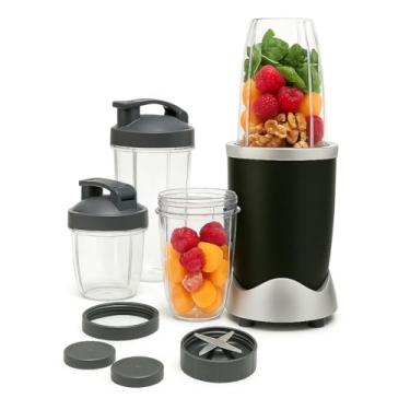 Imagem de Mini Liquidificador Triturador Portátil 220v ou 110v Preto 900W Potente Pequeno Elétrico - Com 4 Copos e 2 Tampas