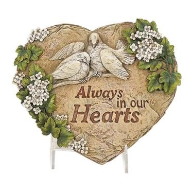 Imagem de Napco Imports Pombas e flores Always in Our Hearts 23 x 28 cm Resina marrom verde e branca pedra simpatia