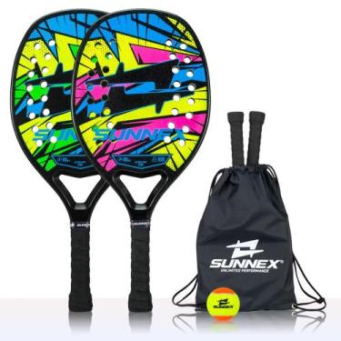 Imagem de Kit 2 Raquete Beach Tennis Sunnex Com Reforço em Carbono 3K