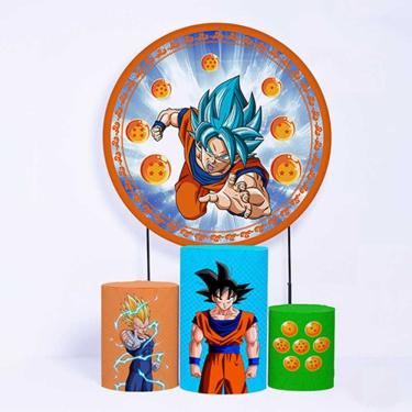 Imagem de Kit Painel de Festa Redondo de 1,80m e Trio de Cilindros Dragon Ball - Fera Print
