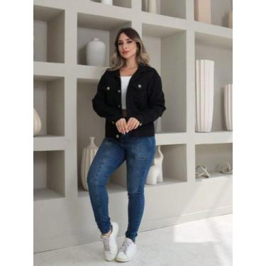 Imagem de jaqueta Jeans Feminina Com Elastano preto manga longa 5040 - NoBrand, 