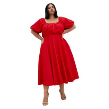 Imagem de City Chic Vestido feminino plus size - Rosabella manga bufante midi, Vermelho, 25 Plus Size