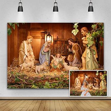 Imagem de Yeele Presépio de 2,7 x 1,8 m pano de fundo bebê Jesus na manjedoura fotos de igreja retrato de casamento decoração de festa de natal papel de parede vinil adereços de estúdio decorações banner