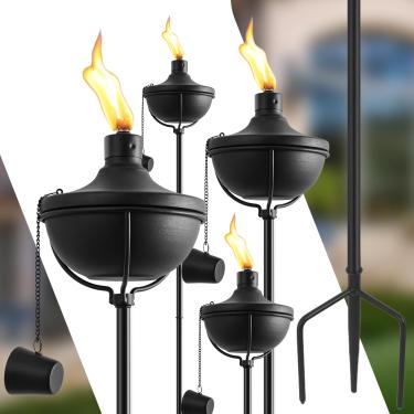 Imagem de ZSZMFH Pacote com 4 maçaricos de jardim doméstico, grande capacidade de 666 g, tocha de metal para decoração de jardim, tochas de citronela atualizadas de 140 cm com estaca aterrada de 3 pinos, tochas de mesa para caminho de pátio de festa
