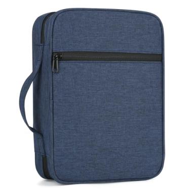 Imagem de Capa bíblica com alça durável, estojo de transporte para livros de igreja, protetor com bolso com zíper, acessórios de estudo bíblico, protetor de livros para amantes de livros, azul
