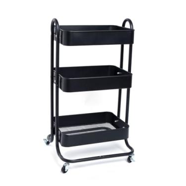 Imagem de Carrinho Organizador Multiuso 3 Prateleiras Bandeja Aço inox(Preto)