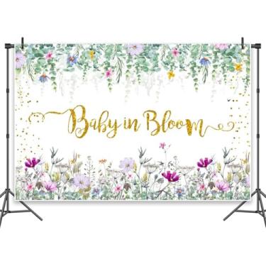 Imagem de Leowefowa Fundo fotográfico Baby in Bloom, 3 x 2,4 m, vinil, floral, natureza, sálvia, folhas verdes, pano de fundo para aniversário, chá de bebê, decoração de festa para recém-nascidas, sessão de