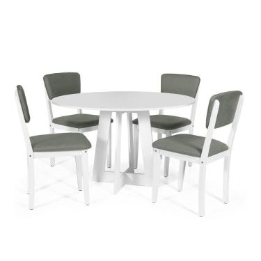 Imagem de Mesa De Jantar Redonda Montreal Branca Com 4 Cadeiras Estofadas Ella Branco/cinza