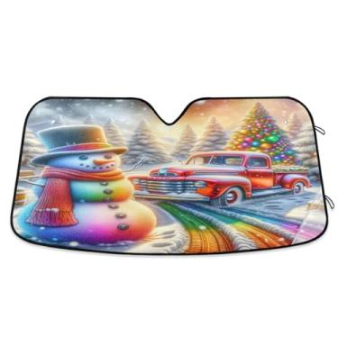 Imagem de Bloqueador solar de para-brisa de carro cena de boneco de neve arco-íris raios UV sombra de janela frontal grande