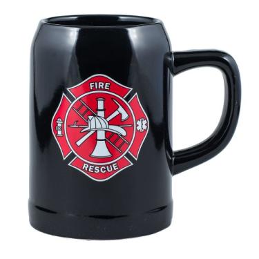 Imagem de Caneca de grés com logotipo de cruz maltesa Fire Rescue preta 590 ml