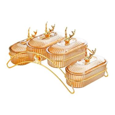 Imagem de Ｂｅｓｇａ Prato de frutas secas, prato de nozes com tampa, decoração para casa, fruteira, pratos para lanches, aperitivos, bandeja para servir comida para, Amarelo