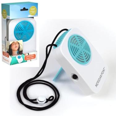 Imagem de Ventilador pessoal 2 em 1 com alça ajustável - ventiladores portáteis para pescoço ou mesa, brisa vertical, design leve, ventilador de pescoço portátil para casa ou escritório, operado por bateria