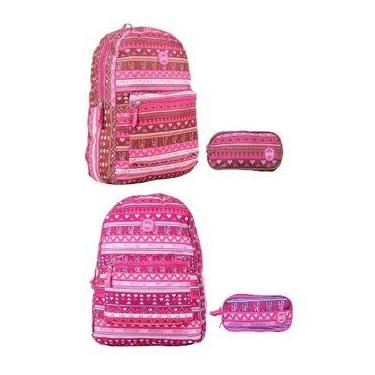 Imagem de Kit escolar Mochila bolsa e estojo bolsinha feminina Clio escola traba