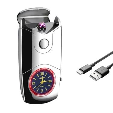 Imagem de COMANYI Isqueiro Elétrico Recarregável USB C Isqueiro À Prova de Vento Plasma Duplo Arco Isqueiro Eletrônico Sem Chama para Velas (Prata)