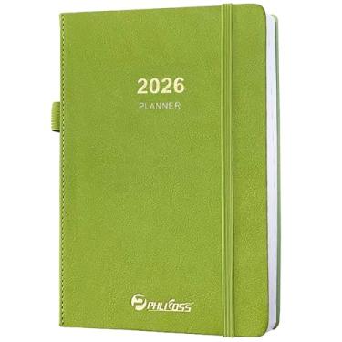 Imagem de Agenda diária/calendário 2026, uma página por dia, agenda mensal diária com horários e abas mensais, janeiro a dezembro de 2026, livro de compromissos de 14,5 x 21 cm, porta-canetas, capa de couro