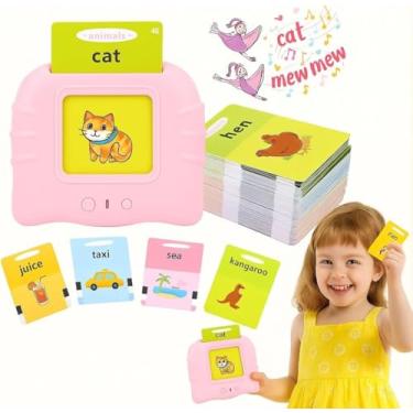 Imagem de Brinquedo Educativo Infantil Fala [ Inglês e Português ] Alfabetização Bilingue Apraxia Autismo Cartões Cards Recarregável -(ROSA)