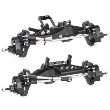 Imagem de 1/10 RC Portal Axles Set with BTA SOA Servo Mount CNC Aluminum One Piece Construction Offset Front Rear Completes Axle Set for Axial Capra 1.9 UTB LCG Cheater Rig 4WS DIY Upgrades (Black)