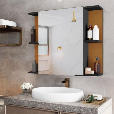 Imagem de Espelheira Para Banheiro Armário Suspenso Nilo Preto/nature