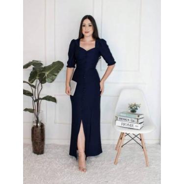 Imagem de Vestido Longo Tubinho com Fenda Botões Moda Cristã - KOPYTTA, Marinho,