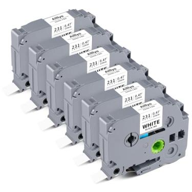 Imagem de Aililiya Pacote com 6 etiquetas TZe-231 compatível com fita Brother P Touch 12 mm 1,2 cm TZe TZ TZ231, preto laminado em branco funciona com PT-D210, PT-H110, PT-D220, PT-D410, PT-D600, 1,27 cm x 8 m