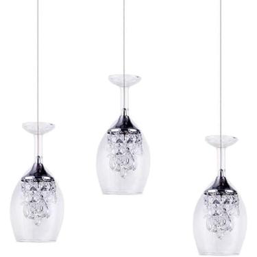 Imagem de Lustre De Foyer Moderno Lustre De Taças De Vinho De Cristal Moderno, 3 Luzes Nordic Led Pingente De Luz, Luminárias De Teto Para Bar Sala De Estar, Estudo, Quarto, Corredor, White Light, Round