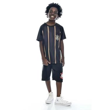 Imagem de Camisa Corinthians Listrada Raglan, Infantil, Preta, 14