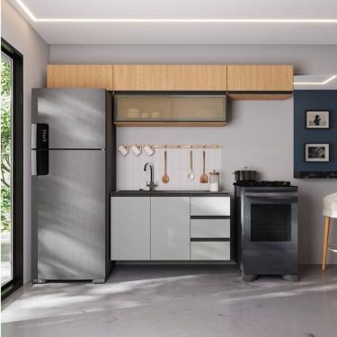 Imagem de Cozinha Modulada 5 Peças 4 Aéreos 1 Balcão Nara Cabecasa Madeiramadeira Avena/Cinza Claro