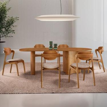 Imagem de Conjunto Mesa 180cm X 80cm Tampo Mdf Canto Copo 6 Cadeiras Celeste Milano / Imbuia Natural