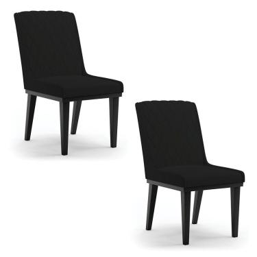 Imagem de Cadeira Sala De Jantar Base Madeira Preto Kit 2 Sofia Linho D03 - D'rossi Cor Preto