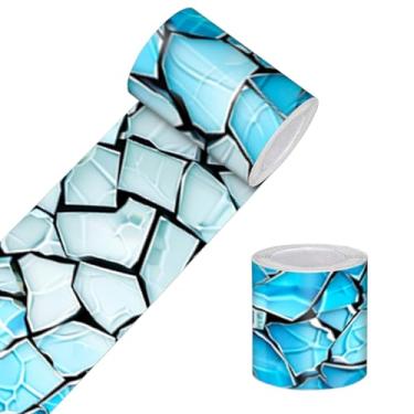 Imagem de HOMETITUTE Papel de parede borda descascar e colar mosaico estilo azulejo decorativo parede guarnição autoadesivo azul fita para banheiro espelho moldura cozinha lavanderia corredor 4x196 polegadas