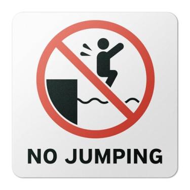 Imagem de 101SIGNCITY - Decalques de vinil à prova d'água de 15 x 15 cm, pacote com 2, "No Jumping" – Revestimento chanfrado antiderrapante para superfícies lisas, placas de segurança para piscina branca/preta