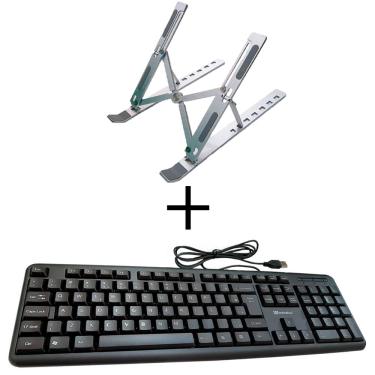 Imagem de Kit Apoio Suporte Base para Notebook aluminio e Teclado com Fio ABNT  qte