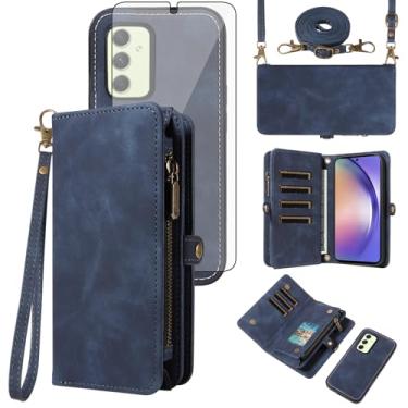 Imagem de Asuwish Capa de celular para Samsung Galaxy A54 5G carteira com zíper destacável com protetor de tela de vidro temperado alça transversal alça flip porta-cartões A545G A 54 54A 4G G5 SM A546U feminino