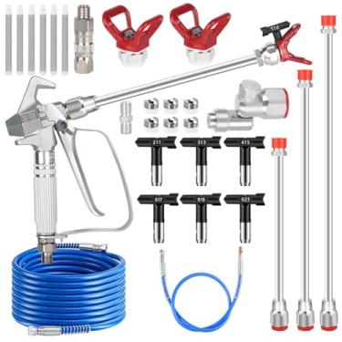 Imagem de GregYoung Conjunto de 24 peças de pistola de pulverização de tinta sem ar, mastro de extensão e mangueira de pulverizador de tinta, mangueira de chicote e pontas de pulverização, filtros e mangueira