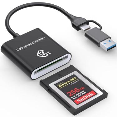 Imagem de Leitor de cartão CF Express tipo B com USB 3.2 (geração 2) 10 Gbps, USB-C e USB-A 2 em 1 tipo B CFexpress adaptador, compatível com Windows/Mac/Linux/Android, para PC, iPhone 16/15, laptops, tablets