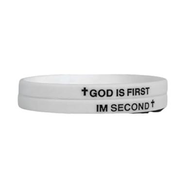 Imagem de ChungLong0593 Conjunto de pulseiras de silicone cristão - God is First, I Am Second | Joias baseadas na fé para homens/mulheres | Presentes religiosos multicoloridos para igreja, grupos de jovens