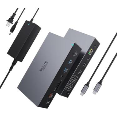 Imagem de Selore&S-Global Estação de ancoragem Displaylink com 3 monitores para MacBook M1/M2/M3/Windows, base USB C com 3 HDMI, 2 DP, alimentação DC, USB A e C, Ethernet, alimentação CC para Dell/HP/Lenovo