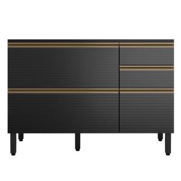 Imagem de Balcão Mdf 1 Porta Basculante 4 Gavetas para Pia 120cm Proença Nogueira/Carbono Prime